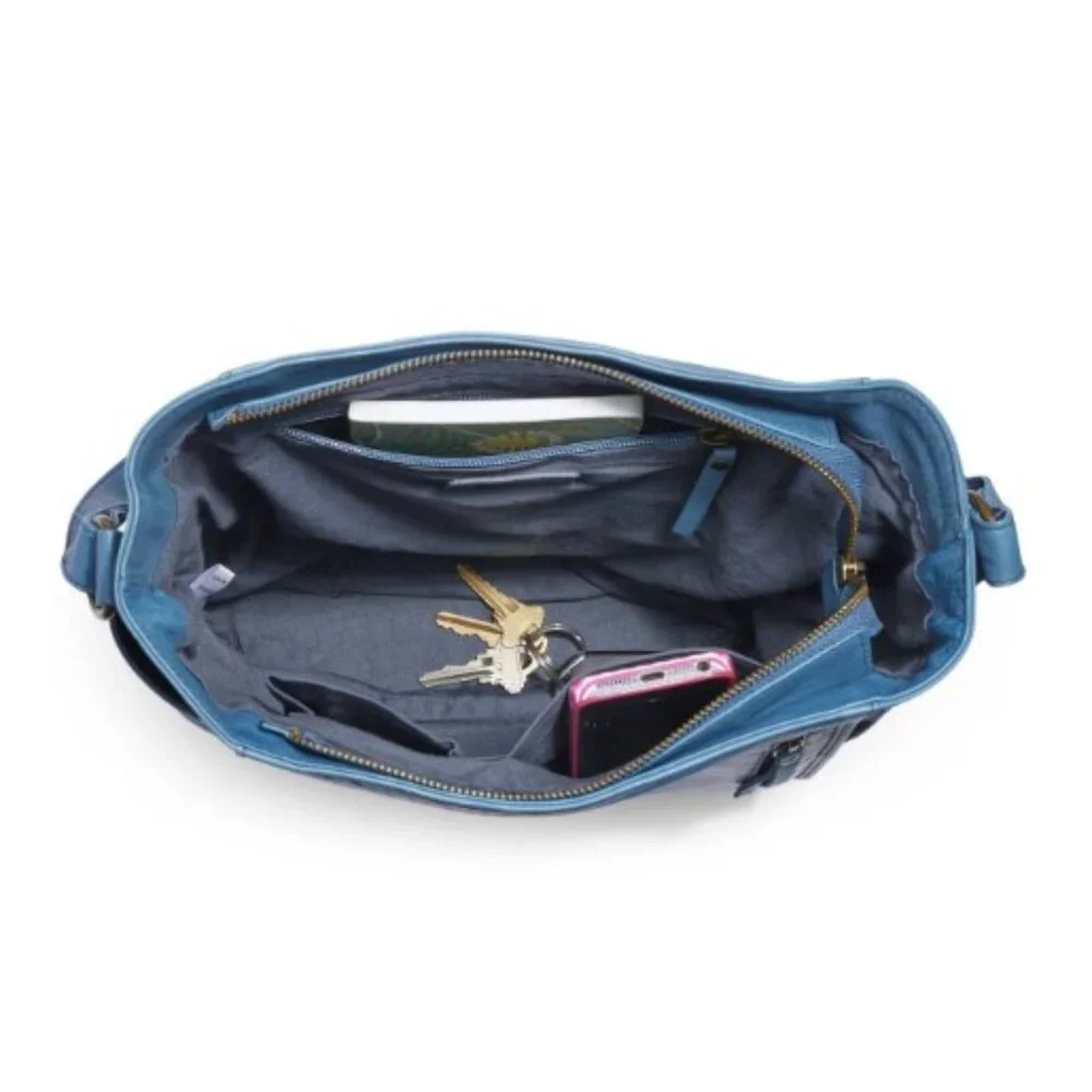 Like New NorthStyle Zip Genuine Leather Blue Color Shoulder Bag